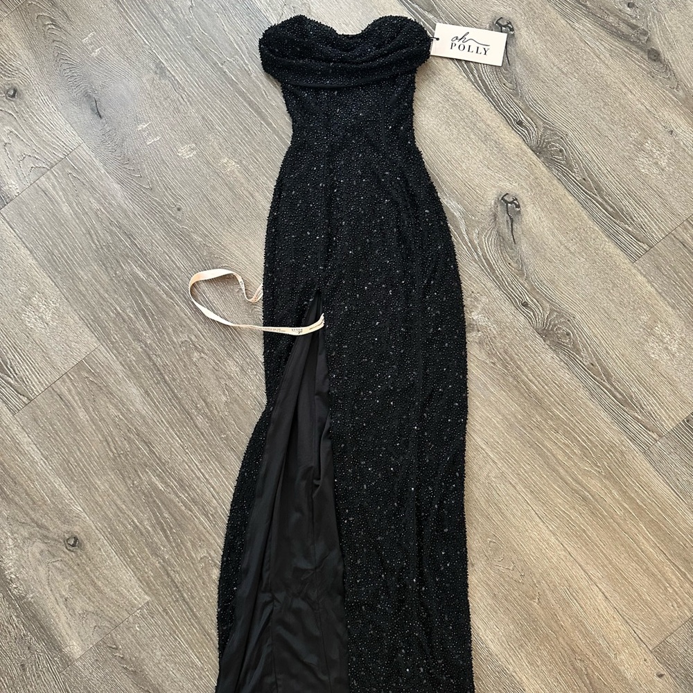 Oh Polly la Rochette embellished bandeau cowl neck maxi dress in black